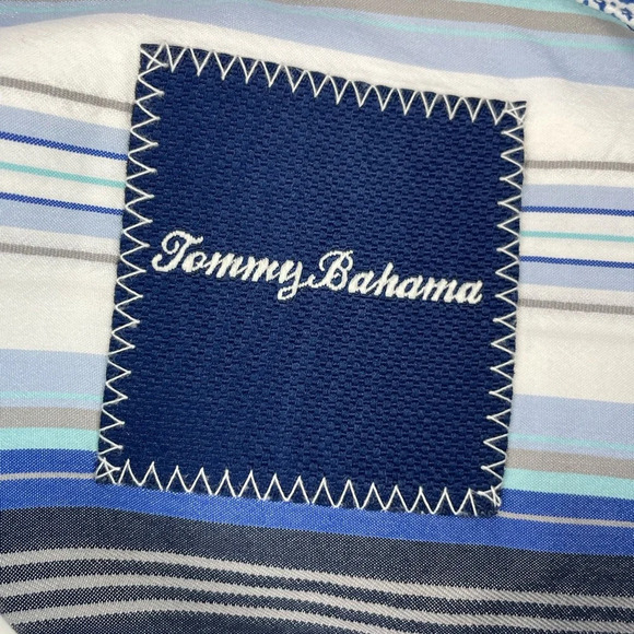 Tommy Bahama Button Down Long Sleeve Shirt Silk Cotton Blue Stripes Men Size XL - Picture 3 of 8